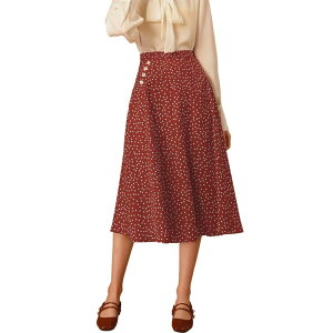 �A���O�� �P�[ ���f�B�[�X �{�g���X�J�[�g �h�b�g �~�f�B ALLEGRA K Women's Elastic Waist Zipper Polka Dots Casual Midi Skirt Red ���b�h