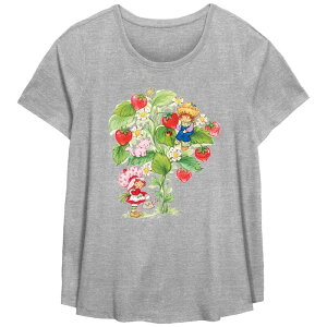 �A�j���L�����N�^�[ ���f�B�[�X �g�b�v�X T�V���c �v���X�T�C�Y �O���t�B�b�N Licensed Character Juniors' Plusize Strawberry Shortcake Custard Huckleberry Pie Giant Plant Graphic Tee Heather Gray �O���[