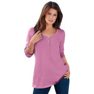 ���A�}���Y ���f�B�[�X �g�b�v�X T�V���c �v���X�T�C�Y Roaman's Women's Plusize Ultimate Long Sleeve Henley Tee With Sweetheart Neck Mauve Orchid