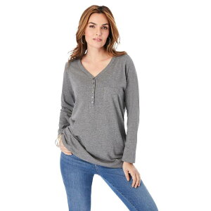 ���A�}���Y ���f�B�[�X �g�b�v�X T�V���c �v���X�T�C�Y Roaman's Women's Plusize Ultimate Long Sleeve Henley Tee With Sweetheart Neck Medium Heather Grey �O���[