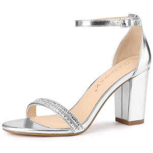 �A���O�� �P�[ ���f�B�[�X �V���[�Y �p���v�X �T���_�� �A���N�� �q�[�� ALLEGRA K Women's Rhinestone Ankle Strap Chunky Heelsandalsilver �V���o�[