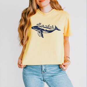 Simply Sage Market ���f�B�[�X �g�b�v�X T�V���c �O���t�B�b�N Simply Sage Market All Is Whale Sketched - Women's Boxy Crop Top Graphic T-Shirt Butter