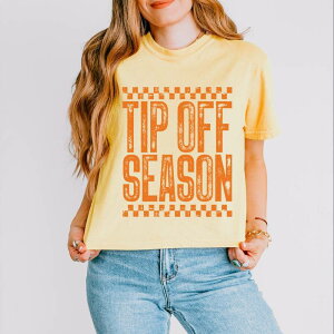 Simply Sage Market ���f�B�[�X �g�b�v�X T�V���c �O���t�B�b�N Simply Sage Marketip Off Season Checkeredistressed - Women's Boxy Crop Top Graphic T-Shirt Butter �`�F�b�N
