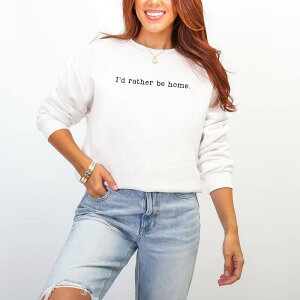 Simply Sage Market ���f�B�[�X �A�E�^�[ �p�[�J�[�E�X�E�F�b�g �V���c �O���t�B�b�N Simply Sage Market I'd Rather Be Home Typewriter - Women's Graphic Sweatshirt White �z���C�g