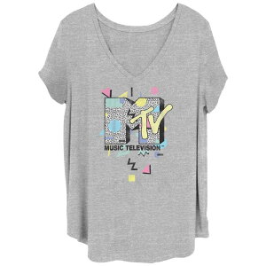 �A�j���L�����N�^�[ ���f�B�[�X �g�b�v�X T�V���c V�l�b�N �v���X�T�C�Y �O���t�B�b�N Licensed Character Juniors' Plus MTV Music Television 90'style V-Neck Graphic Tee Heather Gray �O���[