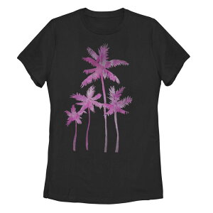 �A�j���L�����N�^�[ ���f�B�[�X �g�b�v�X T�V���c Licensed Character Juniors' Trendy Pink Palm Trees Tee Black �u���b�N