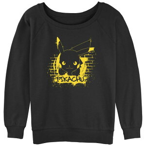 �A�j���L�����N�^�[ ���f�B�[�X �g�b�v�X T�V���c �p�C�� Licensed Character Juniors' Pokemon Pikachu Graffiti Running Slouchy Terry Pullover Black �u���b�N