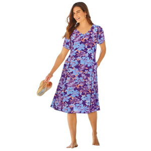 �E�[�}�� �E�B�Y�C�� ���f�B�[�X �g�b�v�X �����s�[�X �v���X�T�C�Y Woman Within Plusize Short Crinkle Dress Radiant Purple Floral �p�[�v��