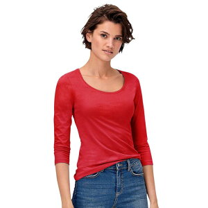 Ellos ���f�B�[�X �g�b�v�X T�V���c �v���X�T�C�Y ellos Plusize Three-Quarter Sleeve Scoop Neck Tee Chili Red ���b�h
