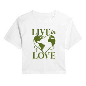 �A�j���L�����N�^�[ ���f�B�[�X �g�b�v�X T�V���c �N���b�v�h Licensed Character Juniors' Live In Love Heart Shaped Earth Cropped Tee White �z���C�g