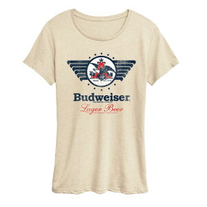 �A�j���L�����N�^�[ ���f�B�[�X �g�b�v�X T�V���c ���S �O���t�B�b�N Licensed Character Women's Budweiser Lager Beer Logo Distressed Graphic Tee Beige �x�[�W��