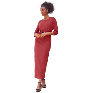 Ellos ���f�B�[�X �g�b�v�X �����s�[�X �v���X�T�C�Y �j�b�g �}�L�V ellos Plusize Three-Quarter Sleeve Knit Maxi Dress Chili Red ���b�h