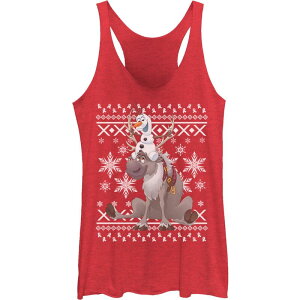 �f�B�Y�j�[ ���f�B�[�X �g�b�v�X T�V���c �Z�[�^�[ �O���t�B�b�N Juniors' Disney Frozen Olaf Sven Riding Antlers Ugly Sweater Graphic Tank Top Red Heather �w�U�[
