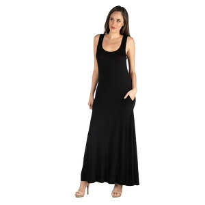 24 �Z�u���R���t�H�[�g ���f�B�[�X �g�b�v�X �����s�[�X �m�[�X���[�u �}�L�V Women's 24seven Comfort Apparel Scoopneck Sleeveless Tank Top Maxi Dress with Pockets Black �u���b�N