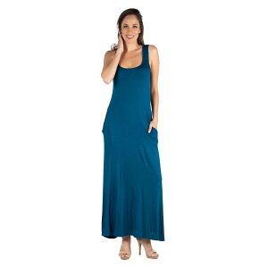 24 �Z�u���R���t�H�[�g ���f�B�[�X �g�b�v�X �����s�[�X �m�[�X���[�u �}�L�V Women's 24seven Comfort Apparel Scoopneck Sleeveless Tank Top Maxi Dress with Pockets Teal �e�B�[��