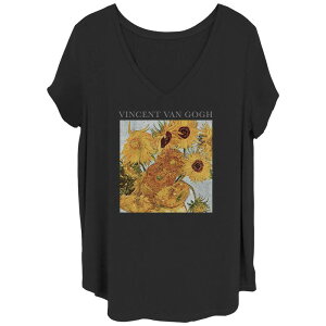 �A�j���L�����N�^�[ ���f�B�[�X �g�b�v�X T�V���c �v���X�T�C�Y �O���t�B�b�N Licensed Character Juniors' Plus Vincent Van Gogh Yellow Flowers Graphic Tee Black �u���b�N