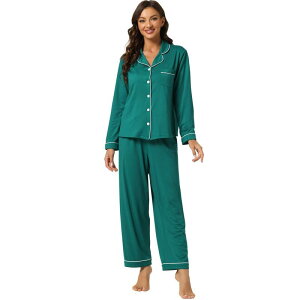 cheibear ���f�B�[�X �A���_�[�E�F�A �i�C�g�E�F�A �V���c cheibear Women's Pajama Sleep Shirt Nightwear Sleepwear Lounge Modal Pj Sets Peacoke Green �O���[��
