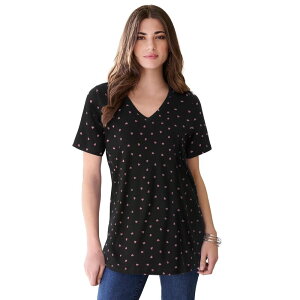 ���A�}���Y ���f�B�[�X �g�b�v�X T�V���c V�l�b�N �v���X�T�C�Y �R�b�g�� Roaman's Women's Plusize Cotton Ultimate V-Neck Tee Pink Mini Hearts �s���N