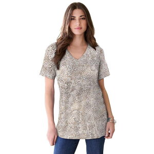 ���A�}���Y ���f�B�[�X �g�b�v�X T�V���c V�l�b�N �v���X�T�C�Y �R�b�g�� Roaman's Women's Plusize Cotton Ultimate V-Neck Tee White Mini Animal �z���C�g