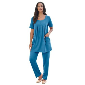���A�}���Y ���f�B�[�X �g�b�v�X T�V���c �v���X�T�C�Y �j�b�g Roaman's Women's Plusize Two Pocket Soft Knit Swing Tunic Dusty Indigo �C���f�B�S