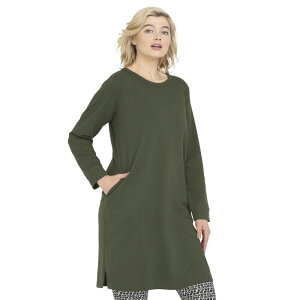 Ellos ���f�B�[�X �g�b�v�X T�V���c �v���X�T�C�Y �p�C�� ellos Women's Plusize French Terry Tunic Dress Deep Olive �I���[�u