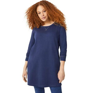 Ellos ���f�B�[�X �g�b�v�X T�V���c �v���X�T�C�Y �p�C�� ellos Women's Plusize French Terry Tunic Dress Navy �l�C�r�[