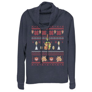 �A�j���L�����N�^�[ ���f�B�[�X �g�b�v�X T�V���c �O���t�B�b�N Licensed Character Juniors' Legend of Zelda Link A Very Zelda Christmas Cowlneck Graphic Lightweight Long Sleeve Navy �l�C�r�[
