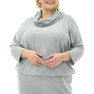 �j�i���I�i���h ���f�B�[�X �g�b�v�X �����s�[�X �v���X�T�C�Y Plusize Nina Leonard Cowl Neck Waffle Top Light Gray �O���[