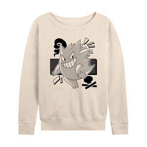 �A�j���L�����N�^�[ ���f�B�[�X �g�b�v�X T�V���c �v���X�T�C�Y �p�C�� Licensed Character Plusize Pokemon Gengar Manga French Terry Long Sleeve Tee Beige �x�[�W��