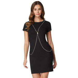 �x�x ���f�B�[�X �g�b�v�X �����s�[�X �~�f�B T�V���c Women's bebe x Ciara Short Sleeve Body Chain Front Midi T-Shirt Dress Black �u���b�N