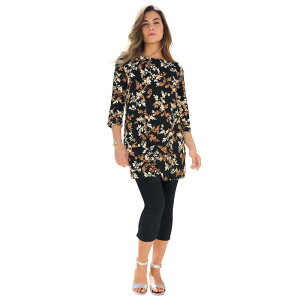 ���A�}���Y ���f�B�[�X �g�b�v�X T�V���c �v���X�T�C�Y �R�b�g�� Roaman's Women's Plusize Cotton Ultimate Boatneck Tunic With Side Slits Black Sketched Vines �u���b�N