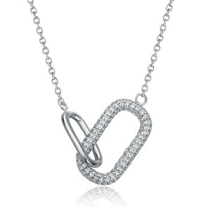 �A���u�����f�b�h ���f�B�[�X �A�N�Z�T���[ �l�b�N���X�E�`���[�J�[�E�y���_���g�g�b�v ���[�X Unbranded Cubic Zirconia Rounded Rectangles Interlocking Links Necklace Silver Tone �V���o�[