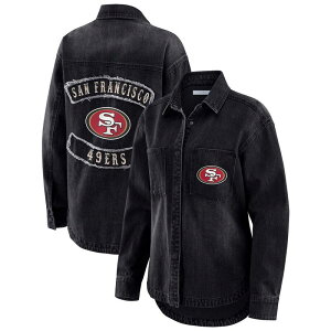 �E�F�A �o�C �G���� �A���h���[�Y ���f�B�[�X �A�E�^�[ �W���P�b�g�E�u���]�� �f�j�� Women's WEAR by Erin Andrews Black San Francisco 49ers Washed Oversizedenim Full-Snap Shacket 49r Black �u���b�N
