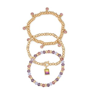 �i�C���E�F�X�g ���f�B�[�X �A�N�Z�T���[ �u���X���b�g�E�o���O���E�A���N���b�g Nine West 3-Piece Gold-Tone Simulated Stone Stretch Bracelet Set Purple �p�[�v��