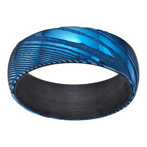 �����N�X �����Y �A�N�Z�T���[ �����O T�V���c Men's LYNX Damascusteel Blue Ion Plated Carbon Fiber Sleeve Ring Two Tone �u���[