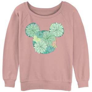 �f�B�Y�j�[ ���f�B�[�X �g�b�v�X T�V���c �p�C�� Disney's Mickey And Friends Juniors' Mickey Succulent Fill Slouchy Terry Pullover Desert Pink �s���N