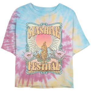 �A���u�����f�b�h ���f�B�[�X �g�b�v�X T�V���c �N���b�v�h �O���t�B�b�N Unbranded Juniors' Sunshine Festival Poster Cropped Tie Dye Graphic Tee Blue Pink Light Yellow �u���[