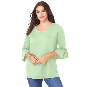 ���A�}���Y ���f�B�[�X �g�b�v�X T�V���c �v���X�T�C�Y �R�b�g�� Roaman's Women's Plusize Cotton Ultimate Bell Sleeve Tee Green Mint �O���[��
