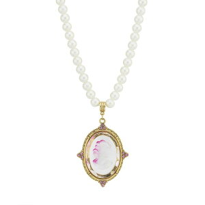 1928 ���f�B�[�X �A�N�Z�T���[ �l�b�N���X�E�`���[�J�[�E�y���_���g�g�b�v ���[�X 1928 Gold Tone Simulated Pearl & Pink Intaglio Cameo Pendant Necklace Pink �s���N