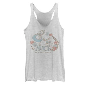 �f�B�Y�j�[ ���f�B�[�X �g�b�v�X T�V���c �t�����[�� �t�����[ Disney's Alice In Wonderland Alice And White Rabbit Floral Juniors' Tank Top White Heather �z���C�g