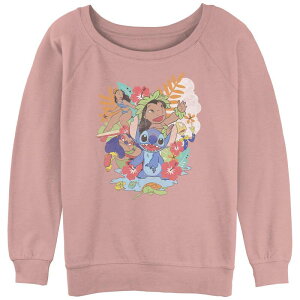 �f�B�Y�j�[ ���f�B�[�X �g�b�v�X T�V���c �p�C�� Disney's Juniors' Lilo & Stitcharacters Group Stacked Slouchy Terry Desert Pink �s���N