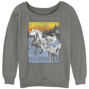 �A�j���L�����N�^�[ ���f�B�[�X �g�b�v�X T�V���c �p�C�� �L���b�v �P�[�v Licensed Character Juniors's Horses Freedom Landscape Paint Slouchy Terry Gray Heather �O���[