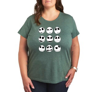 �f�B�Y�j�[ ���f�B�[�X �g�b�v�X T�V���c �v���X�T�C�Y �O���t�B�b�N Disney's Nightmare Before Christmas Plus Jack Faces Graphic Tee Green �O���[��
