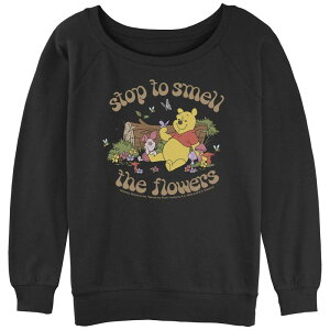 �f�B�Y�j�[ ���f�B�[�X �g�b�v�X T�V���c �p�C�� �O���t�B�b�N Disney's Winnie The Pooh Stop to Smell The Flowers Juniors' Graphic Slouchy Terry Black �u���b�N