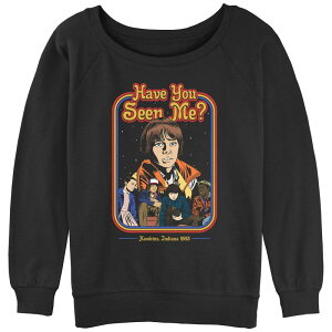 �A�j���L�����N�^�[ ���f�B�[�X �g�b�v�X T�V���c �p�C�� �O���t�B�b�N Licensed Character Juniors' Stranger Things Have You Seen Me Poster Slouchy Terry Graphic Pullover Black �u���b�N