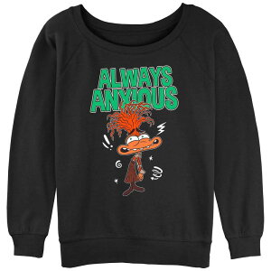 �f�B�Y�j�[ �s�N�T�[ ���f�B�[�X �g�b�v�X T�V���c �p�C�� �O���t�B�b�N Disney / Pixar's Inside Out 2 Always Anxious Juniors' Graphic Slouchy Terry Black �u���b�N