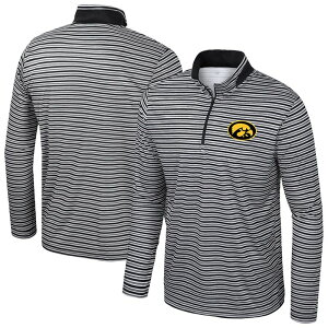 �R���V�A�� �����Y �g�b�v�X T�V���c Men's Colosseum Black Iowa Hawkeyestriped Quarter-Zip Top Iwa Black �u���b�N