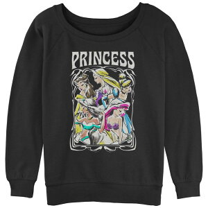�f�B�Y�j�[ ���f�B�[�X �g�b�v�X T�V���c �p�C�� �O���t�B�b�N Disney's Belle Rapunzel Cinderella Jasmine & Ariel Princess Profile Portrait Juniors' Graphic Slouchy Terry Black �u���b�N