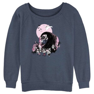 �f�B�Y�j�[ ���f�B�[�X �g�b�v�X T�V���c �p�C�� �O���t�B�b�N Disney's The Nightmare Before Christmas Juniors' Hill Parade Slouchy Terry Graphic Pullover Blue Heather �w�U�[