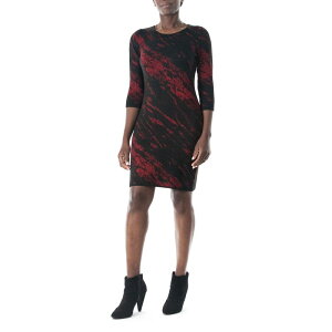 �j�i���I�i���h ���f�B�[�X �g�b�v�X �����s�[�X �Z�[�^�[ Women's Nina Leonard Three Quarter Jewelneck Sheath Sweater Dress Black Red �u���b�N
